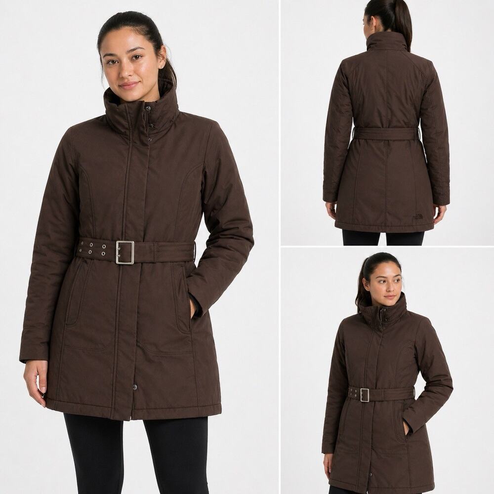 The North Face Womens Apex Bionic Belted Trench Coat SoftShell Small Coat Brown